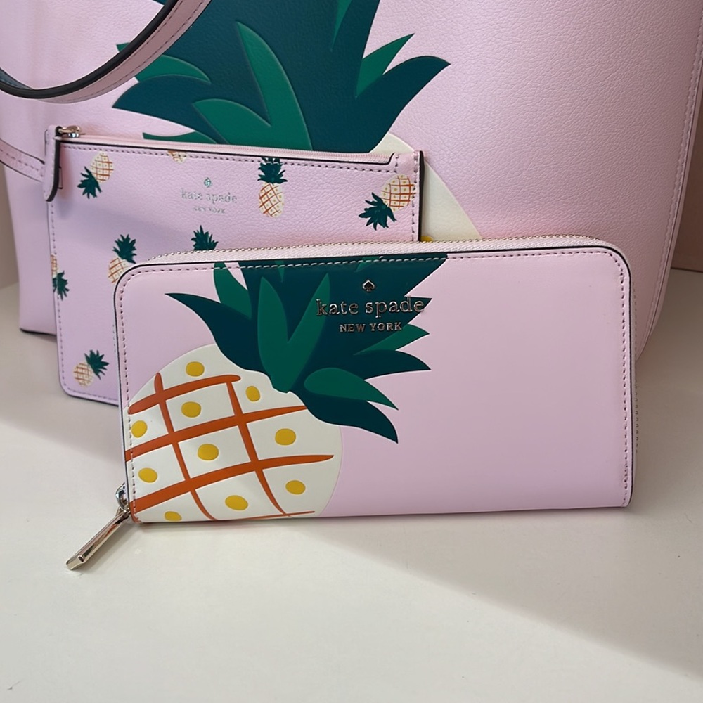 Kate Spade Pineapple Large Continental Wallet Pink Multi - Picture 3 of 16